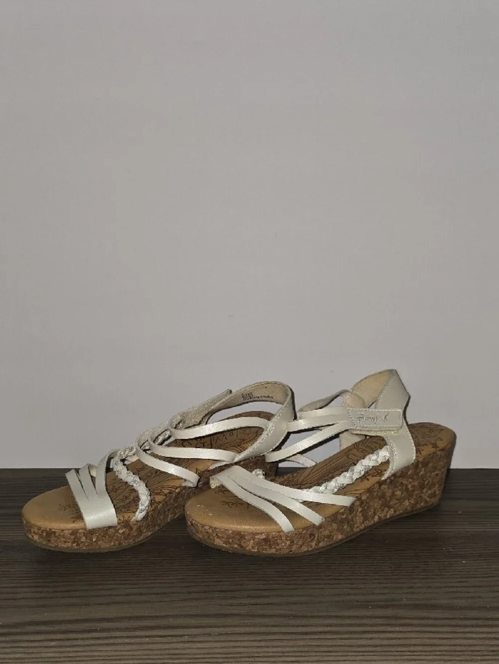 White Multi-Strap Cork Wedge Sandals with Braided Detail #117